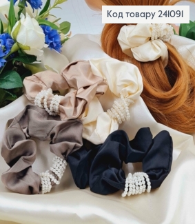 Резинка атласная, оплетенная маленькими бусинками, 4,5см(внут.) 12см(наруж.диам.), в ассортименте 241091 фото