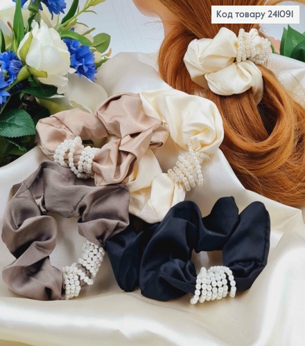 Резинка атласная, оплетенная маленькими бусинками, 4,5см(внут.) 12см(наруж.диам.), в ассортименте 241091 фото 1