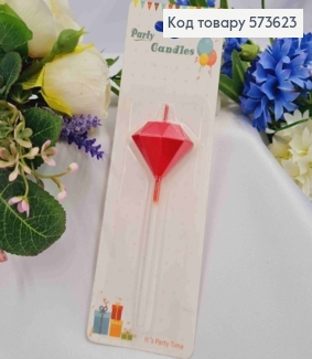 Свеча - фигурка в торт бриллиант (3см + 7см), красного цвета 573623 фото