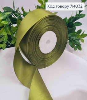 Лента атласная ТЕМНО-ОЛИВОЧНАЯ (цвет 108), ширина 4см, длина 36 ярдов (33м) 714032 фото