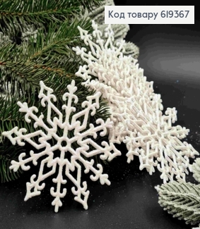 Набор фигурок (10шт) "СНЕЖИНКИ" БЕЛЫЕ с блеском, 11см, новогодние украшения, пластик, Украина 619367 фото