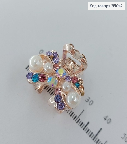 Краб металл золото с цветными цветочками 2,5 см 215042 фото 2