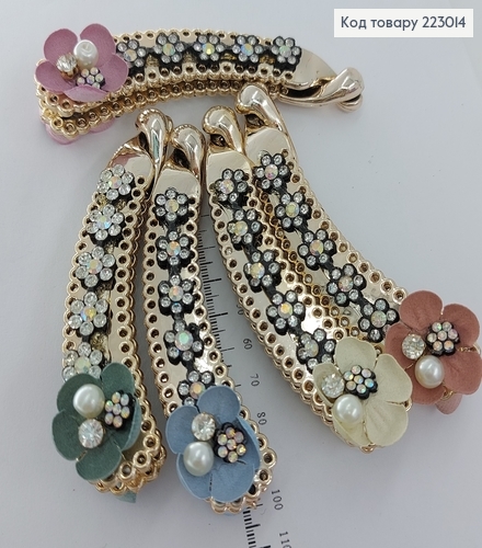 Заколка банан золота с цветами 11 см 223014 фото 1