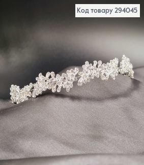 Діадема під срібло "Гілочка" з перламутровими камінцями 1,5см 294045 фото