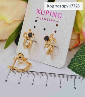 Серьги "Бесконечность" с Чёрным камешком, 1,6см, англ. зам. Xuping 18K 117728 фото