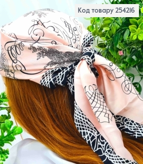 Платок с колечком, Розового цвета с рисунком "Цветок", 70*70см, 100% полиэстр (шелк) 254216 фото