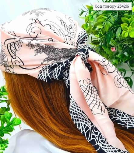 Хустка з колечком, Рожевого кольору з малюнком "Квітка", 70*70см, 100% поліестр (шовк) 254216 фото 1