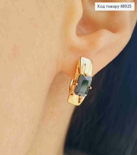 Сережки Прямокутні з Чорним каменем, 1,6см, англійська застібка, Xuping 18K 118925 фото 2