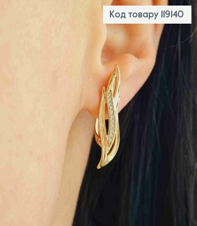 Серьги "Огонек" с Блестящими камешками, 3см, английская застежка, Xuping 18K 119140 фото