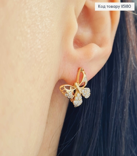 Серьги "Бабочки" в камешках, англ. зам. 1,5*1,5см Xuping 18K 115180 фото 1