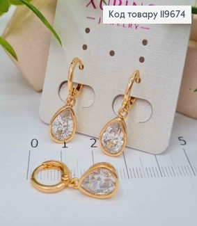Серьги кольца с подвесным Блестящим камнем "Капелькой" (1,1см), диаметр 1,1см, Xuping 18К 119674 фото
