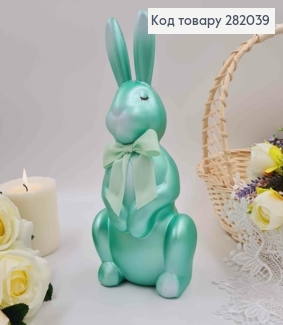 Пасхальная фигура ЗАЯЦ, САЛАТОВОГО цвета, с бантиком, 29*13см 282039 фото