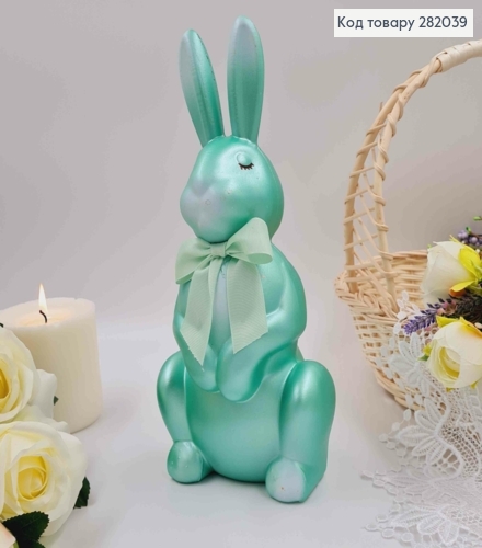 Пасхальная фигура ЗАЯЦ, САЛАТОВОГО цвета, с бантиком, 29*13см 282039 фото 1