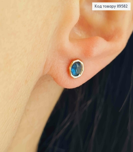 Сережки гвіздки з Темно-Синім каменем Сваровські в оправі, 0,6см,  Xuping 18К 119582 фото 1