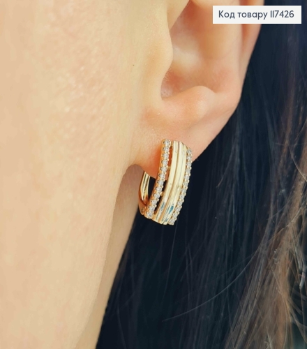 Серьги Прямоугольные с камешками в два ряда, 1,5*0,7см, XUPING 18K 117426 фото 2