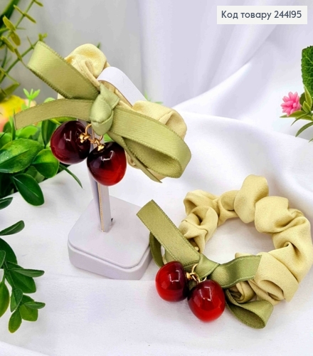 Резинка жатка з Черешеньками, діаметр 6см, Оливкового кольору 244195 фото 1