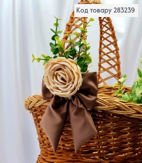 Повязка для корзины Бант цвета КАПУЧИНО с Пудровым Цветком, на завязках, размер 13*26см, Украина 283239 фото