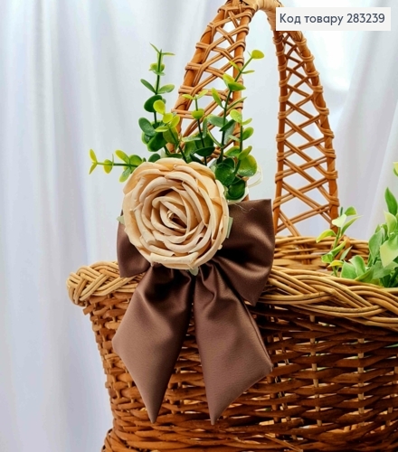 Повязка для корзины Бант цвета КАПУЧИНО с Пудровым Цветком, на завязках, размер 13*26см, Украина 283239 фото 1