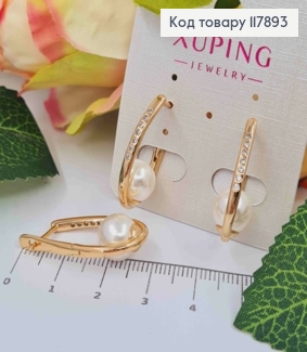 Серьги Овальные украшены камешками с жемчужиной, длина 2,5см, англ застежка, XUPING 18K 117893 фото