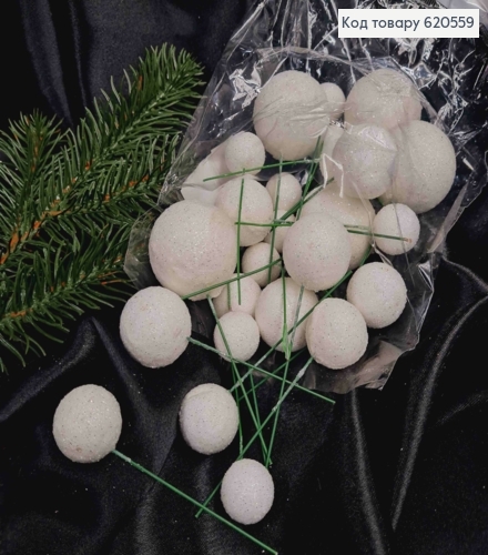 Декор Новогодний, БЕЛЫЕ шарики разного размера, 2см*3см*4см, 20шт/уп 620559 фото 1