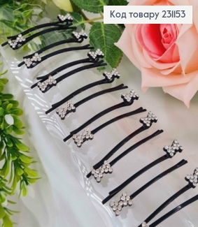 Набор невидимок (2шт), нметалл черная, с бантиками в камешках 5,5см, цена за 2шт 231153 фото