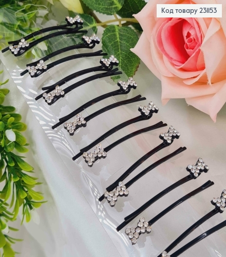 Набор невидимок (2шт), нметалл черная, с бантиками в камешках 5,5см, цена за 2шт 231153 фото 1