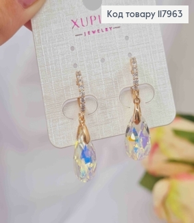 Серьги кольца в камешках (1,2см) с подвесным камешком Сваровски (1,6см), Xuping 18K 117963 фото