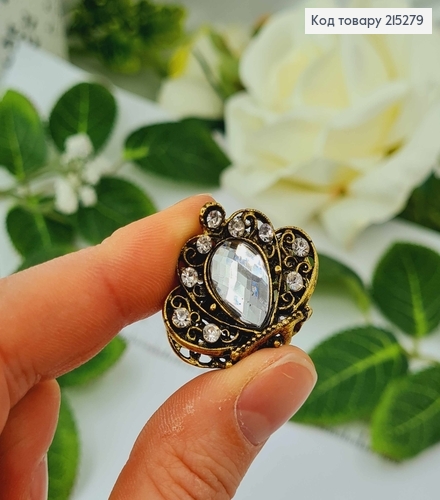 Краб металл бронза, 3см, корона с большим камешком 215279 фото 2