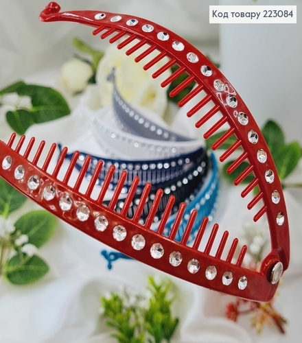 Заколка банан, пластик, с камешками, 14см, цвета в ассорт. 223084 фото 2