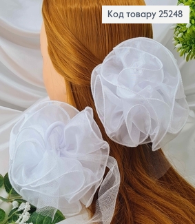 Резинка Бант кресталин с леской, рис., круглый, белого цвета, 13,5см, Ручная работа, Украина 25248 фото