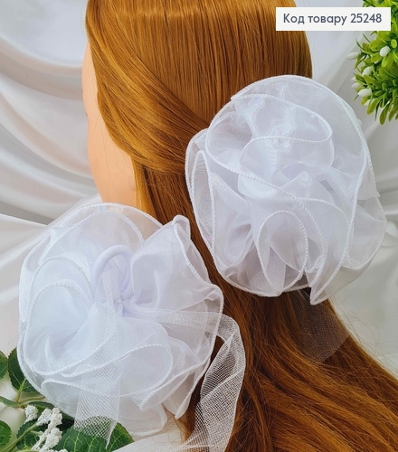 Резинка  Бант кресталін з лескою, мал.,  круглий, білого кольору, 13,5см, Ручна робота, У 25248 фото 1