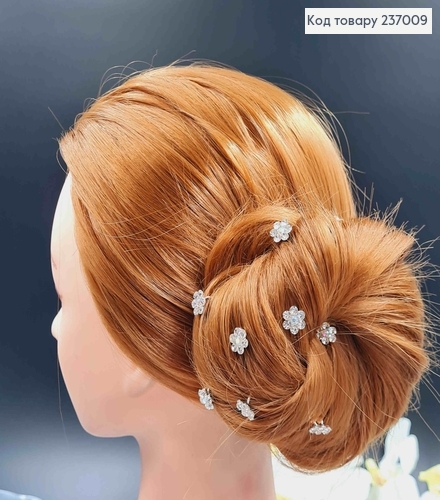 Шпилька - ухват Цветочек 1,1см с камнями серебряная  237009 фото 2