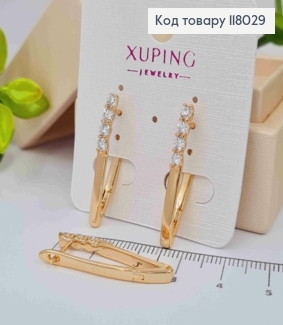 Серьги стрелы с тремя Блестящими камешками, 3см, английская застежка, Xuping 18K 118029 фото