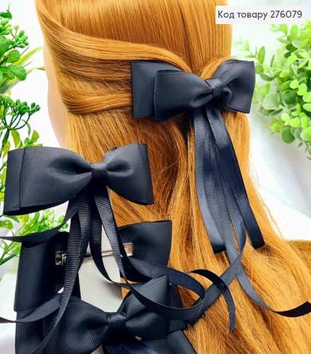 Бант ЧОРНОГО кольору з Хвостом, на заколці 5,5см, тканина репс,  розмір 12,5*23см, ручна робота 276079 фото 1