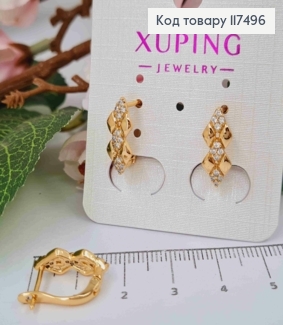 Серьги, Маленькие Ромбики с Блестящими Камешками, 1,1см, англ. застежка, Xuping 18К 117496 фото