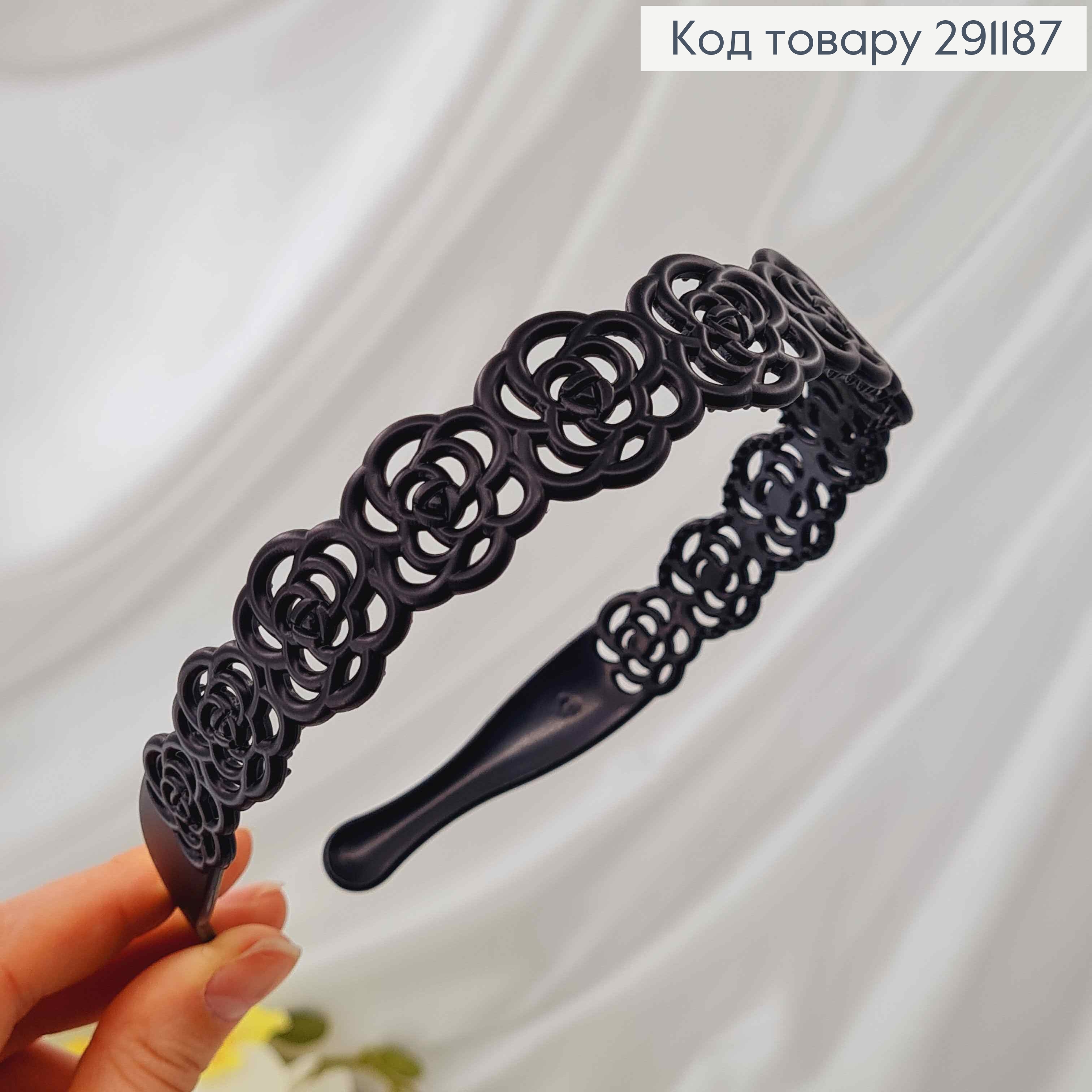 Обруч пластик черный, с резьбой розами, матовые/глянцевые в ассорт. 291187 фото 2