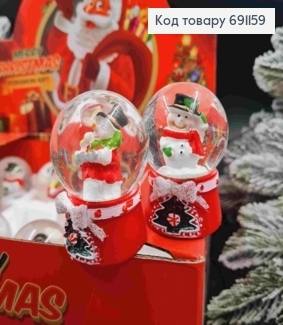 Новорічна Снігова Куля, скляна на керамічній основі, "СНІГОВИК" в асортименті, вис 6,5см, діа.4см 691159 фото