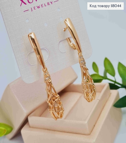 Серьги с подвижной ажурной подвеской, 2+2,9см, английская застежка, Xuping 18k 118044 фото 2