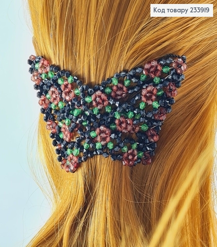 Заколка Монтера для волос черная с коричневим цветочком 233919 фото 1