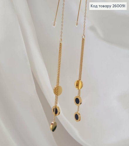 Серьги протяжные на цепочке "Римские Часы", лимонного цвета, 11см, сталь Stainless Steel 260091 фото 2