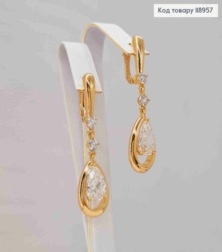 Серьги с подвесным Блестящим камнем капелькой, 1,8+2,4см, английская застежка, Xuping 18K 118957 фото 3