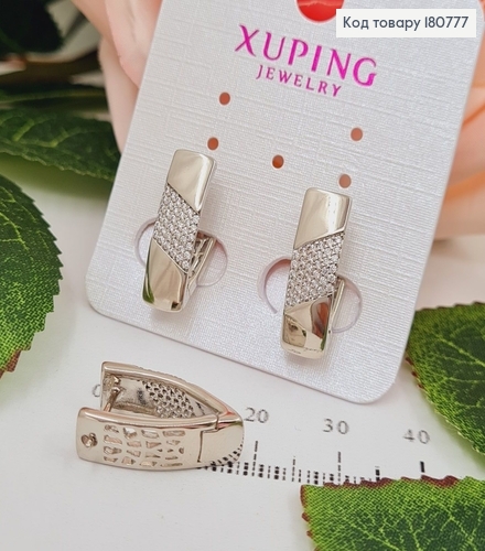 Сережки родовані Пластинка з камінцями (англ.застібка), 2*0,6см, Xuping 180777 фото 1
