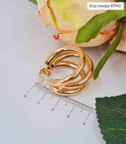 Серьги гвозди, "Тройн Кольца", 3см, Xuping 18K 117942 фото 3