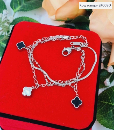 Браслет подвійний Van Cleef, срібного кольору, 17+4см, Stainless Steel 250014 фото 1