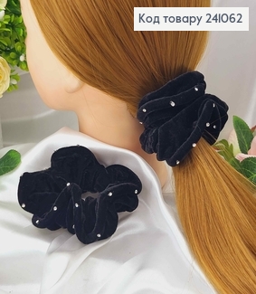Резинка велюр 11см, об'ємна, чорна з камінчиками 241062 фото