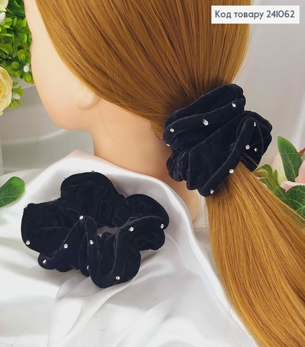 Резинка велюр 11см, об'ємна, чорна з камінчиками 241062 фото 1