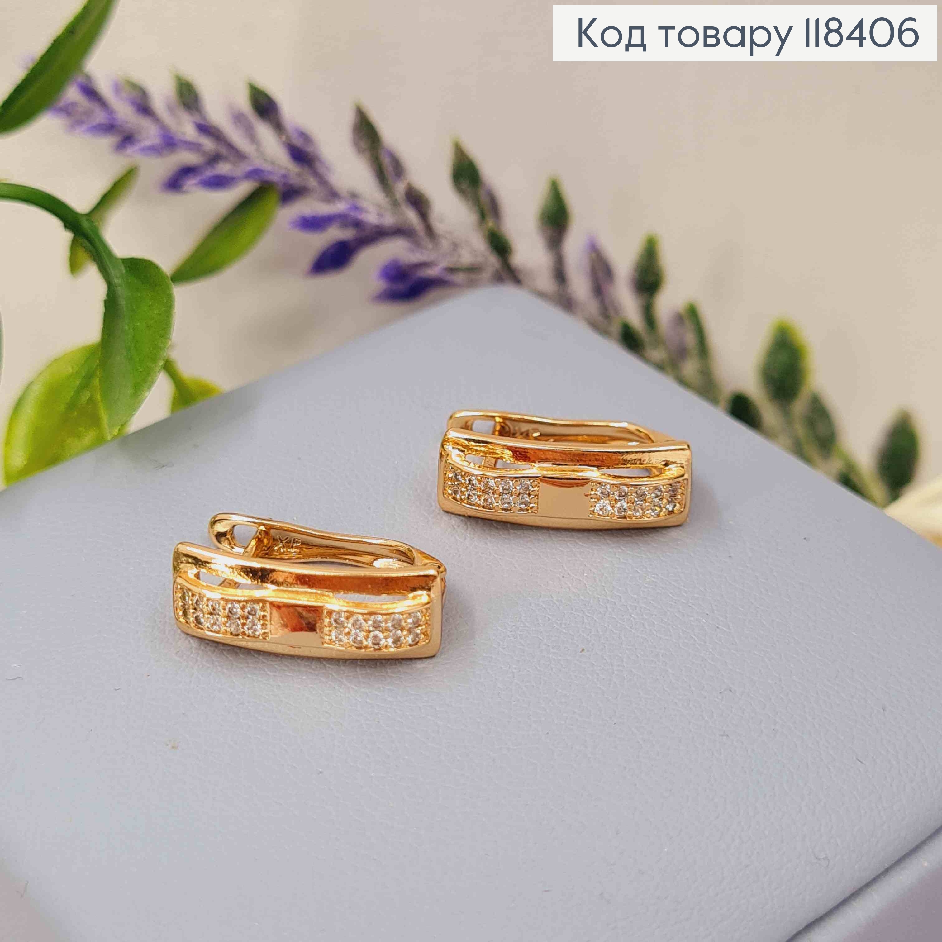 Сережки "Прямокутні" прикрашені Яскравими камінцями, 1,6см, англійська застібка, Xuping 18К 118406 фото 2