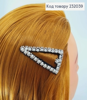 Заколка Тік - так 7,5 см чорна з камінцями та перлинками 232039 фото