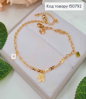 Браслет на ногу, с подвесками сердечком, цветочком и звездочкой, дл. 24+5см, Xuping 18К 150792 фото