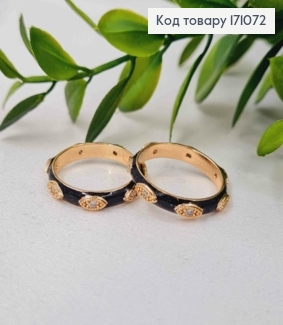 Кольцо с черной эмалью и мелкими камушками камнями, Xuping 18К. 171072 фото